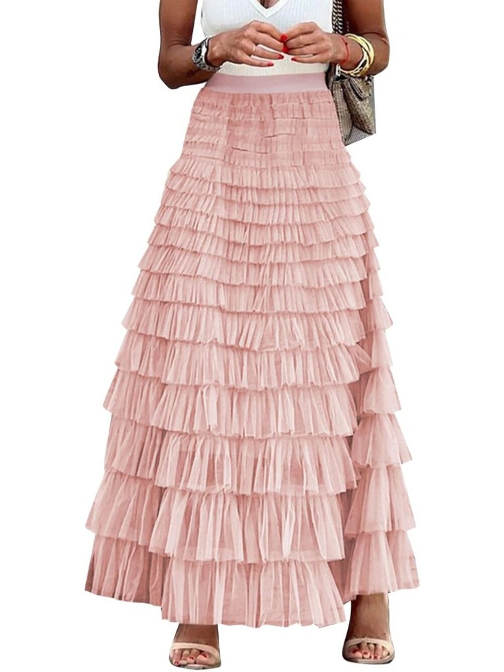 Maxi Tiered Tulle Skirt for Women | A-Line Ruffle Layered Fairy Style Skirt